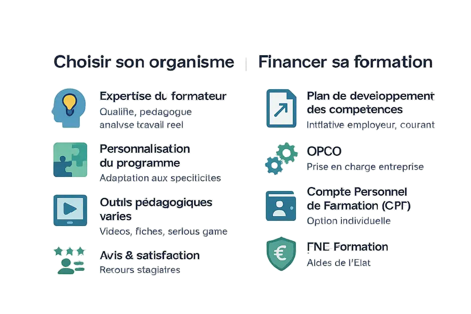Infographie sur le choix et le financement d'une formation aux gestes et postures